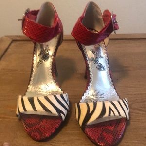 Red snake print and zebra stilettos